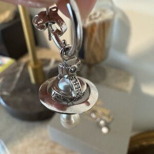 Silver and Pearl drop Planet Charm Keychain